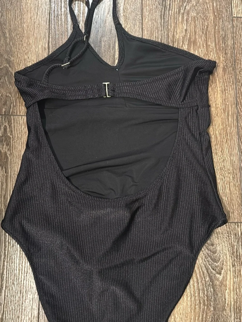 aerie Black One-Shoulder Ribbed Cutout Swimsuit